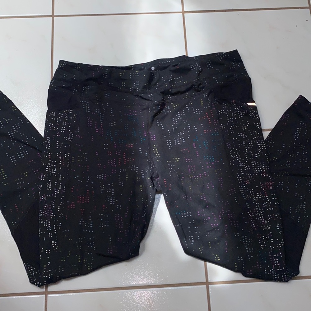 Athleta Black Printed Mesh Insert Leggings